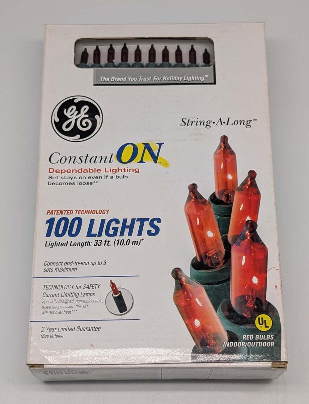 GE Constant ON String-A-Long 100 Red String Lights Christmas NOS 2005